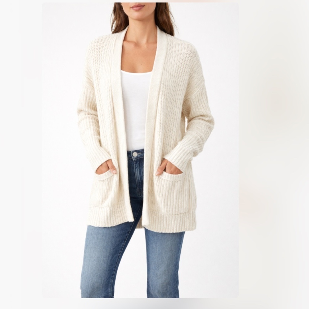 Abercrombie & Fitch Open Front Long Line Knit Cardigan w/ Pockets Cream Size S